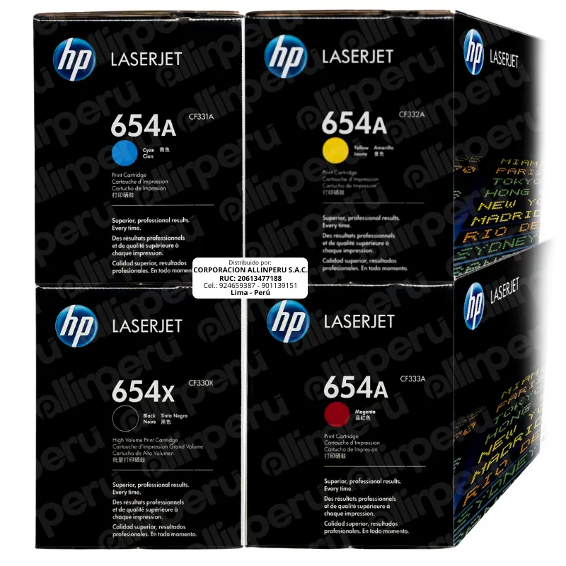 Kit Toner HP 654A - 654X CMYK para LaserJet M651 Kit Toner HP 654A - 654X CMYK para LaserJet M651