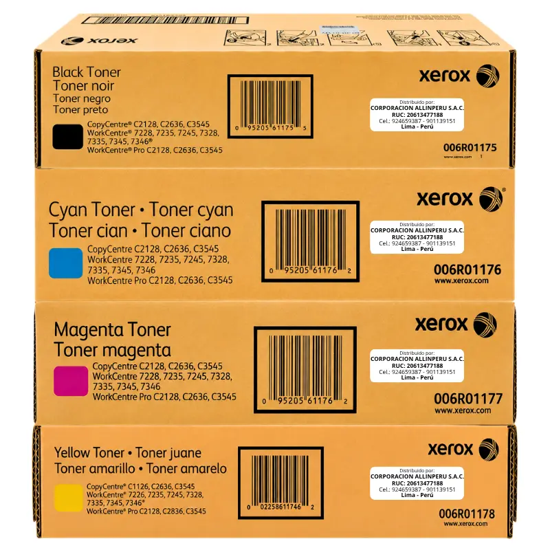 Kit tóner Xerox CMYK original 006R01175,006R01176,006R01177,006R01178 negro cian magenta amarillo