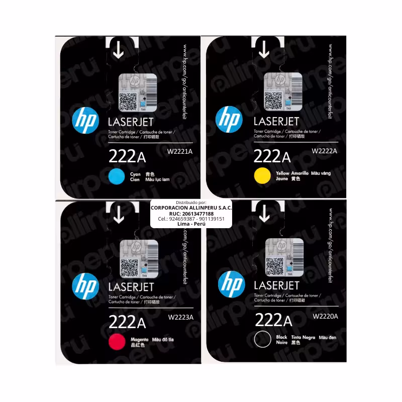 Kit toner HP 222A CMYK cuatro cartuchos originales sellados