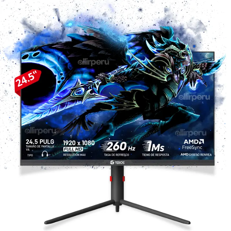 Monitor Plano Gaming TEROS TE-2472G 24.5" FHD VA, 260 Hz, 1 ms, DP, HDMI