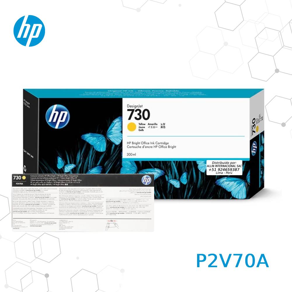 P2V70A.jpg Cartucho de Tinta HP 730 Amarillo P2V70A, 300-ML - Imagen 1