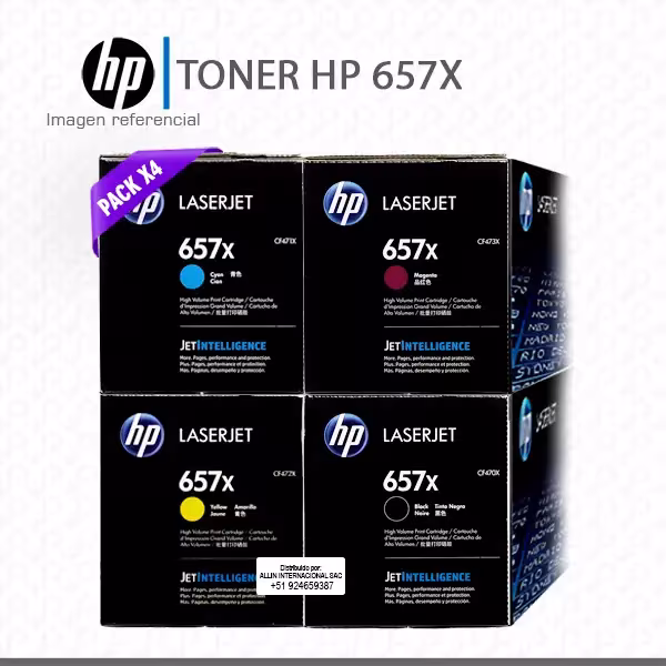 Kit Toner HP 657X 4 Colores para LaserJet M681 M682 Alto Rendimiento