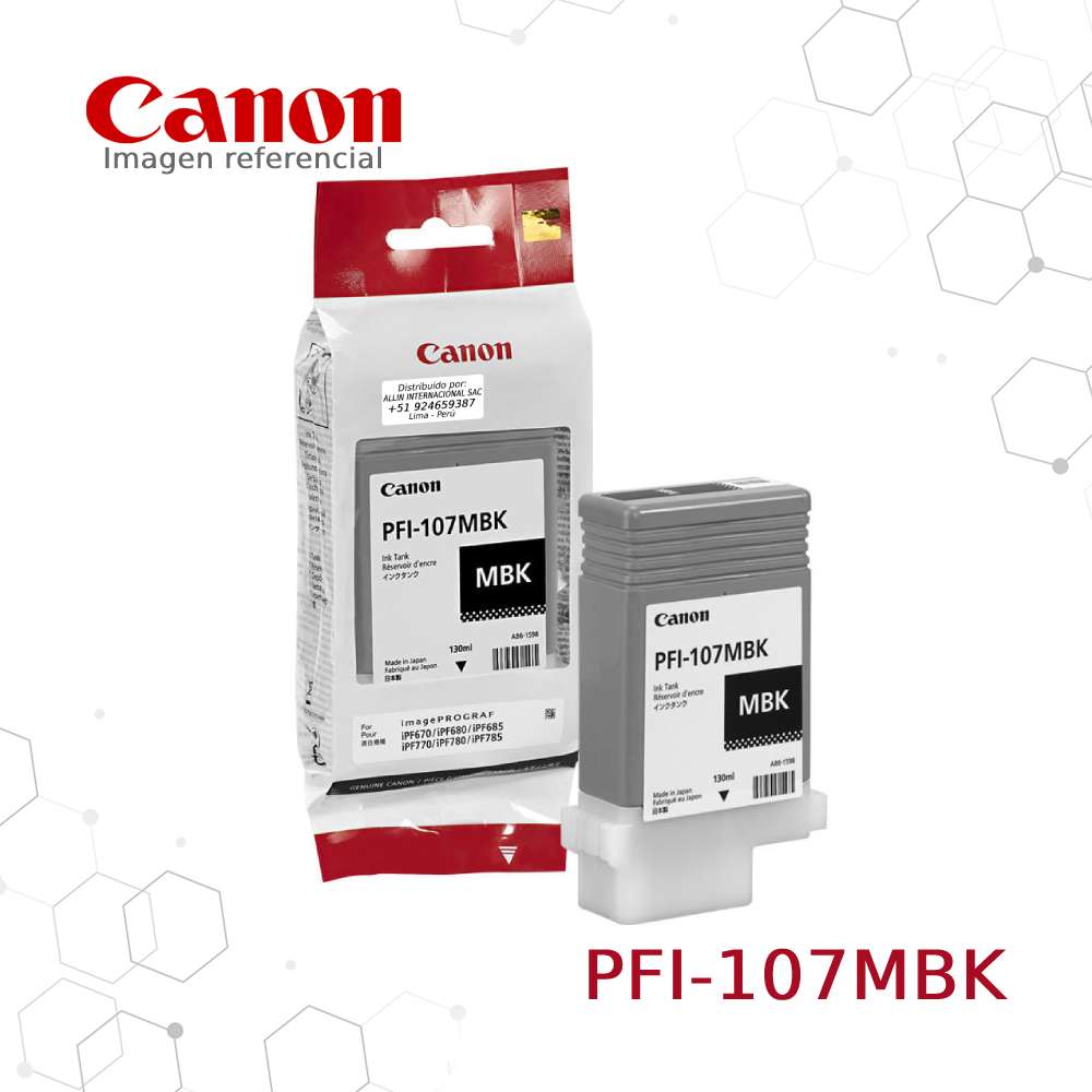 Tinta Canon PFI-107MBK Negro Mate, 130 ML