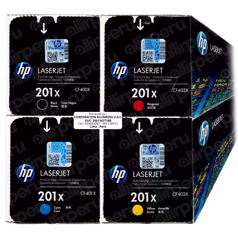 Pack toner HP 201X CMYK alto rendimiento CF400X CF401X CF402X CF403X