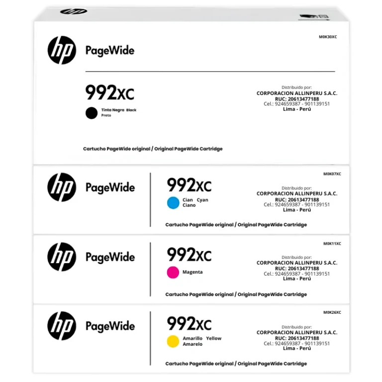 Foto pack de tintas HP 992XC 4 colores cmyk empaque original