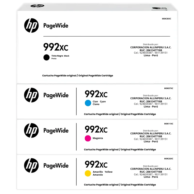Foto pack de tintas HP 992XC 4 colores cmyk empaque original