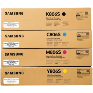 Pack tóner Samsung CLT-806S 4 colores original sellado sobre fondo blanco