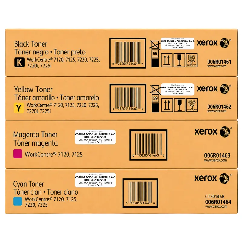 Pack Tóner Xerox 006R01461, 006R01462, 006R01463, 006R01464 WorkCentre 7120, 7220 Pack tóner Xerox CMYK original para WorkCentre 7120 7220