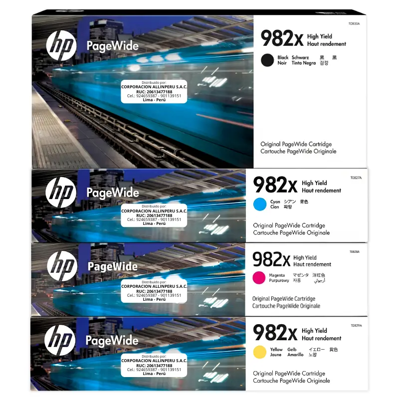 Pack tinta HP 982X T0B30A T0B27A T0B28A T0B29A original cuatro colores CMYK