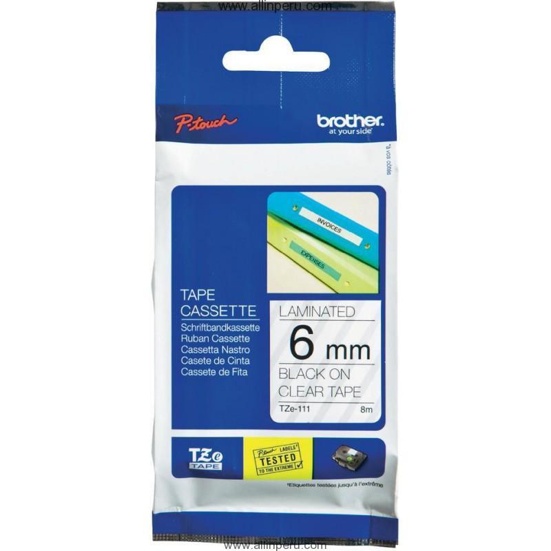 Cinta Brother TZE-111 6 Mm. , Negro & Transparente