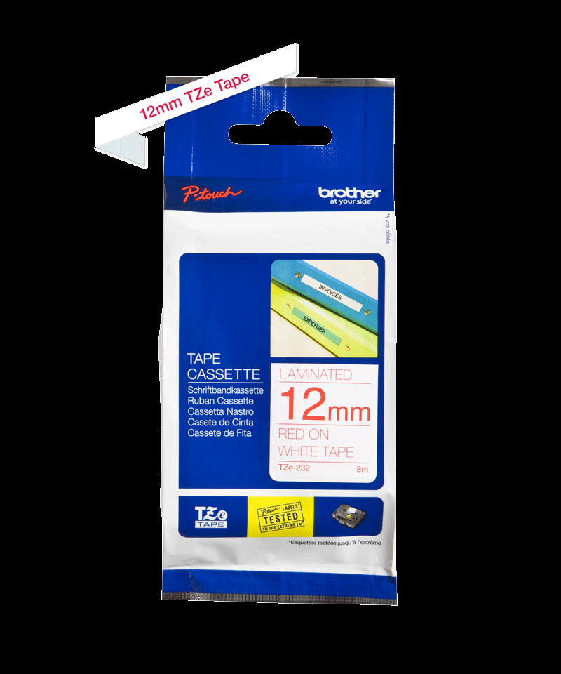 TZE-232.png Cinta Brother TZE-232 1/2" (12Mm) , Rojo & blanco - Imagen 1