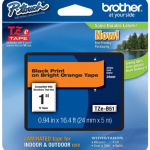 Cinta Brother TZE-B51 24 Mm. X 8 Mts. , Negro & Naranja Fosforescente
