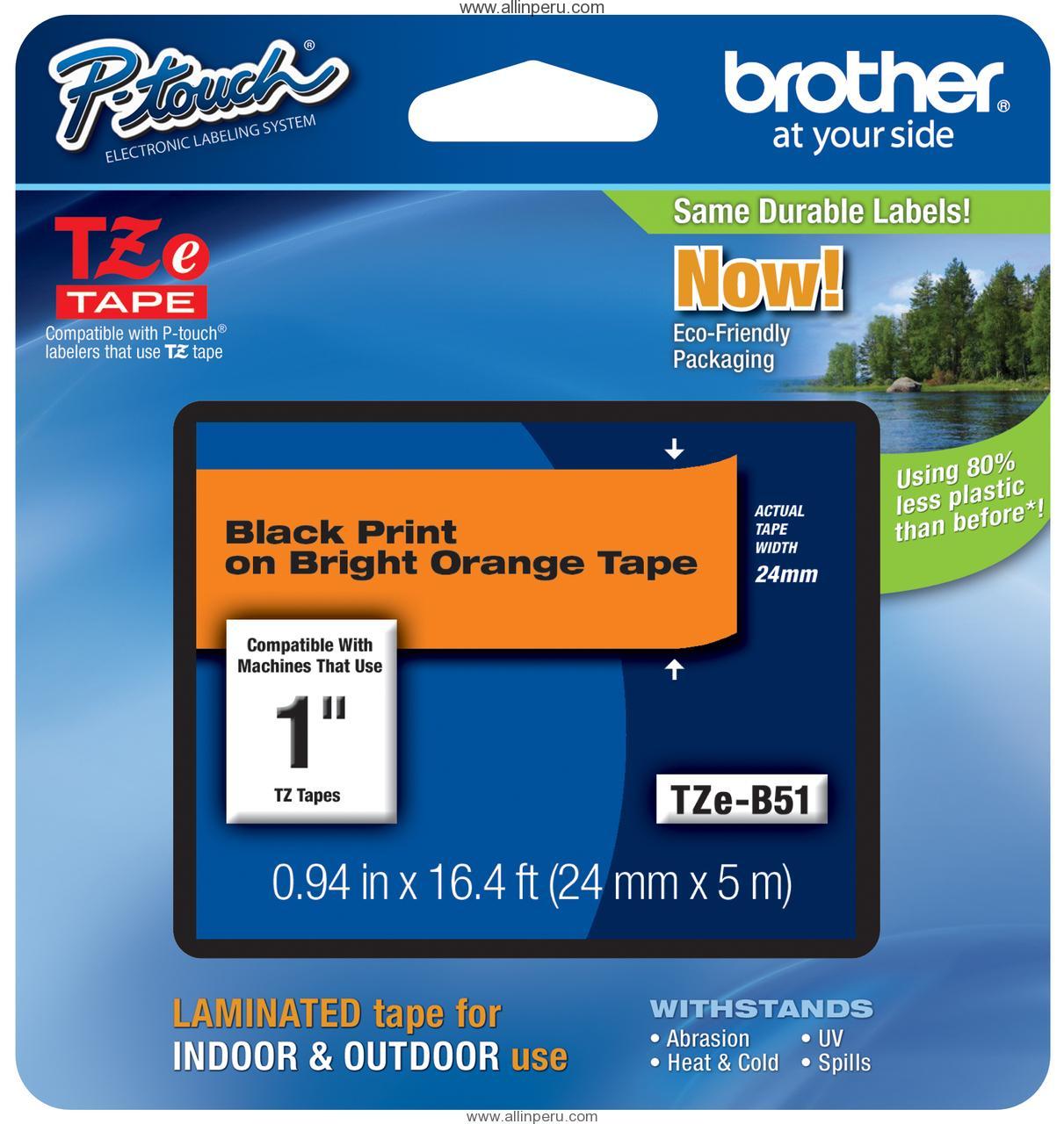 TZE-B51.jpg Cinta Brother TZE-B51 24 Mm. X 8 Mts. , Negro & Naranja Fosforescente - Imagen 1
