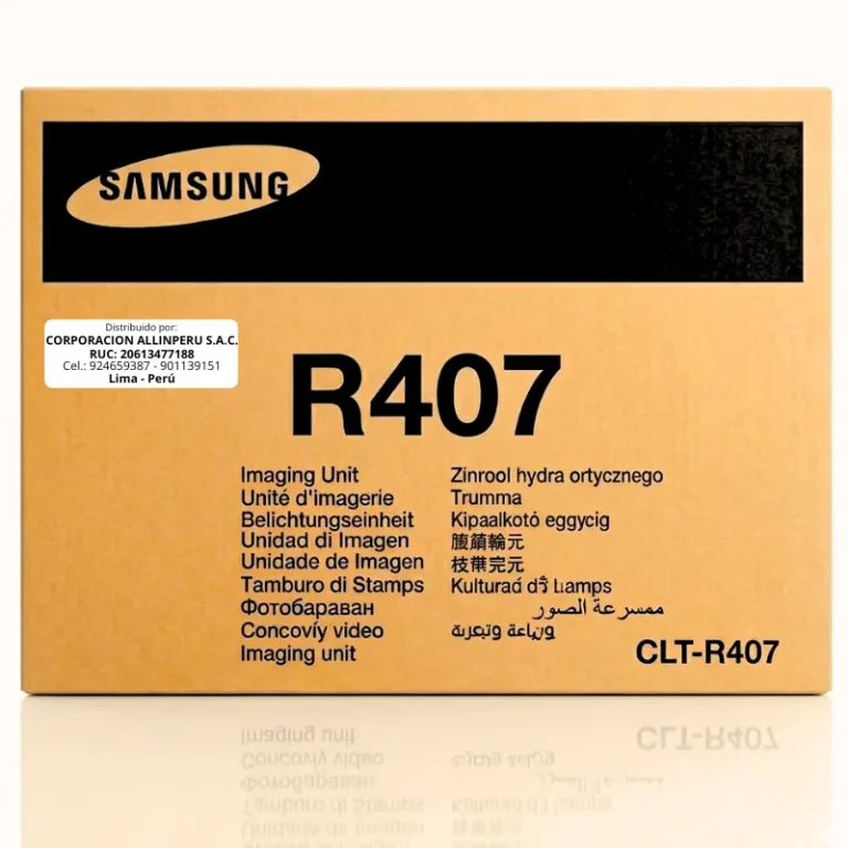 Tambor Samsung CLT-R407 negro original sellado sobre fondo blanco