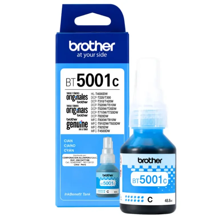 Foto de tinta Brother BT-5001C Cyan botella frontal