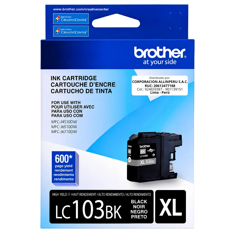 Foto de tinta Brother LC103BK negro original vista frontal