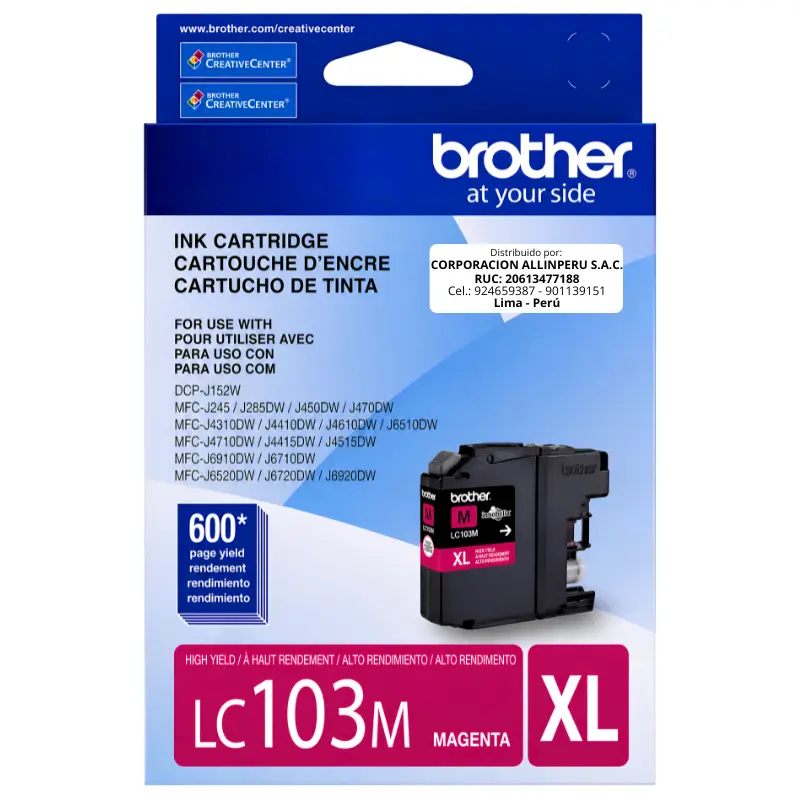 Tinta Brother LC103M Magenta Foto de tinta Brother LC103M magenta original vista frontal