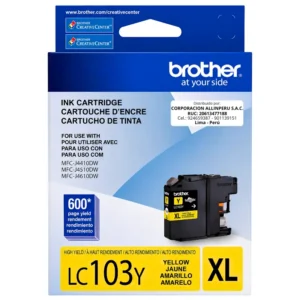Foto de tinta Brother LC103Y amarillo original vista frontal