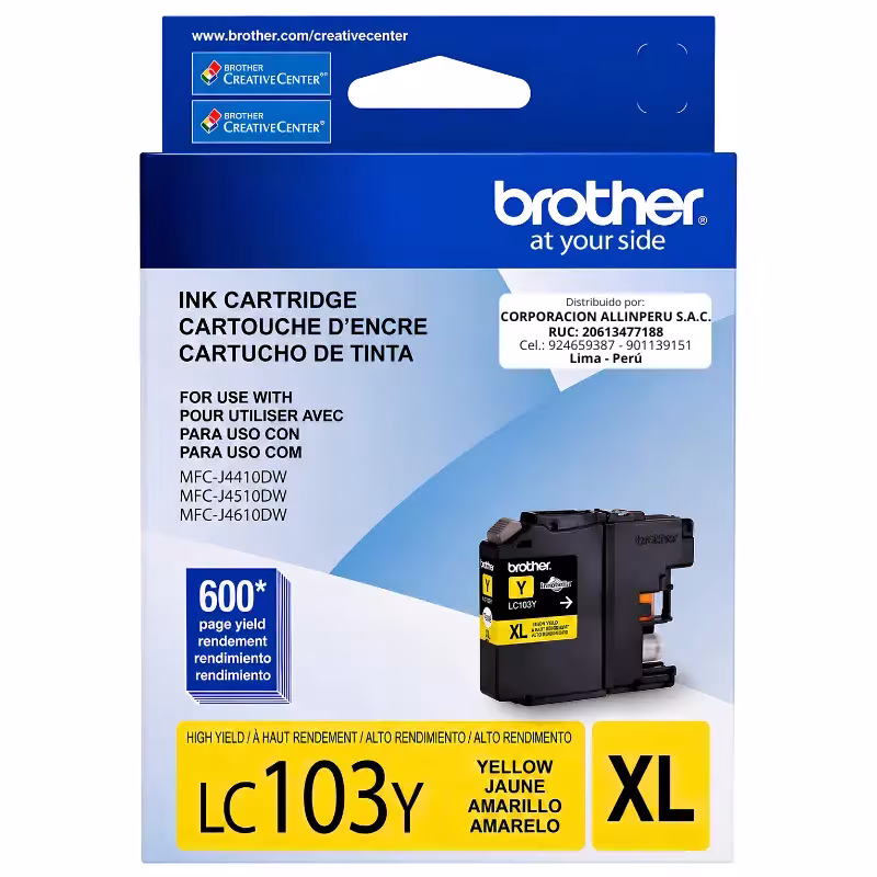 Foto de tinta Brother LC103Y amarillo original vista frontal