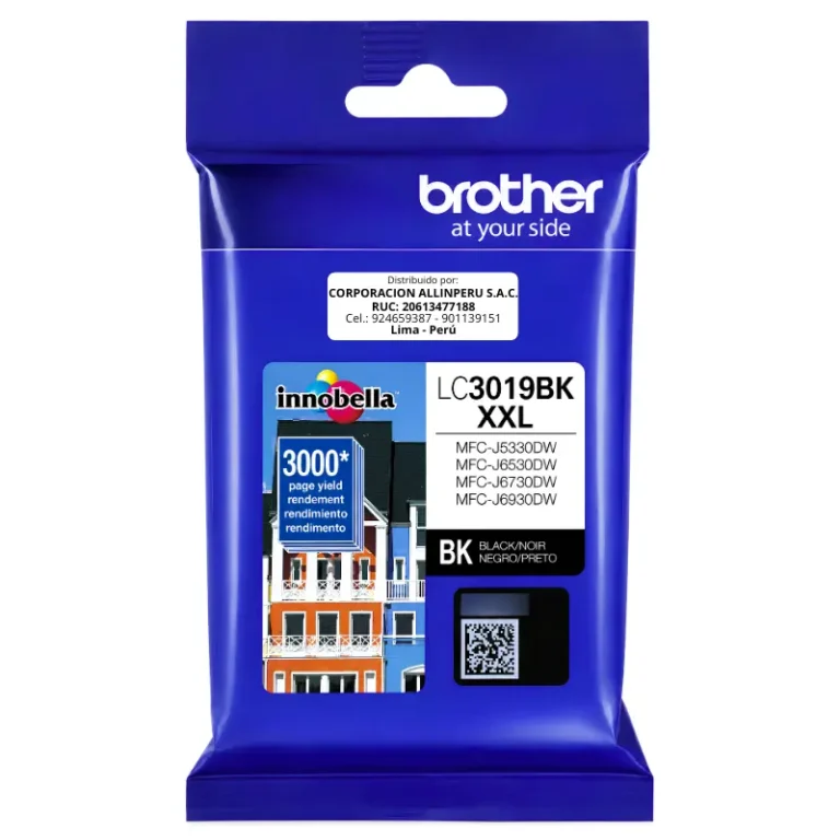 Tinta Brother LC3019BK negro original vista frontal del cartucho