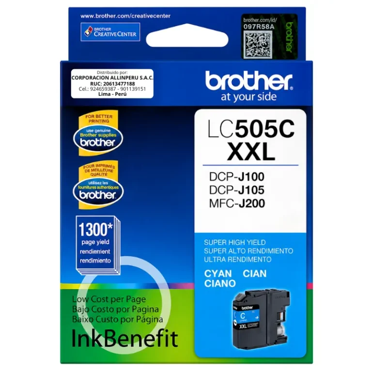 Tinta Brother LC505C Cyan cartucho original frontal