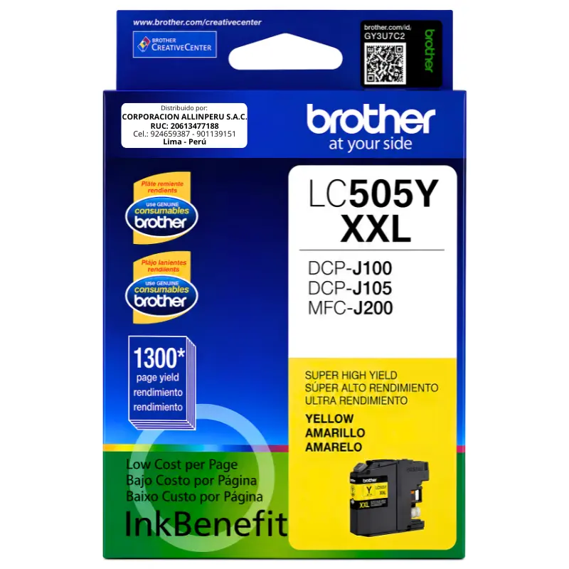 Tinta Brother LC505Y Amarillo cartucho original frontal