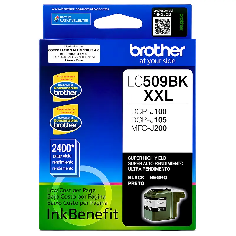 Tinta Brother LC509BK Negro cartucho original frontal