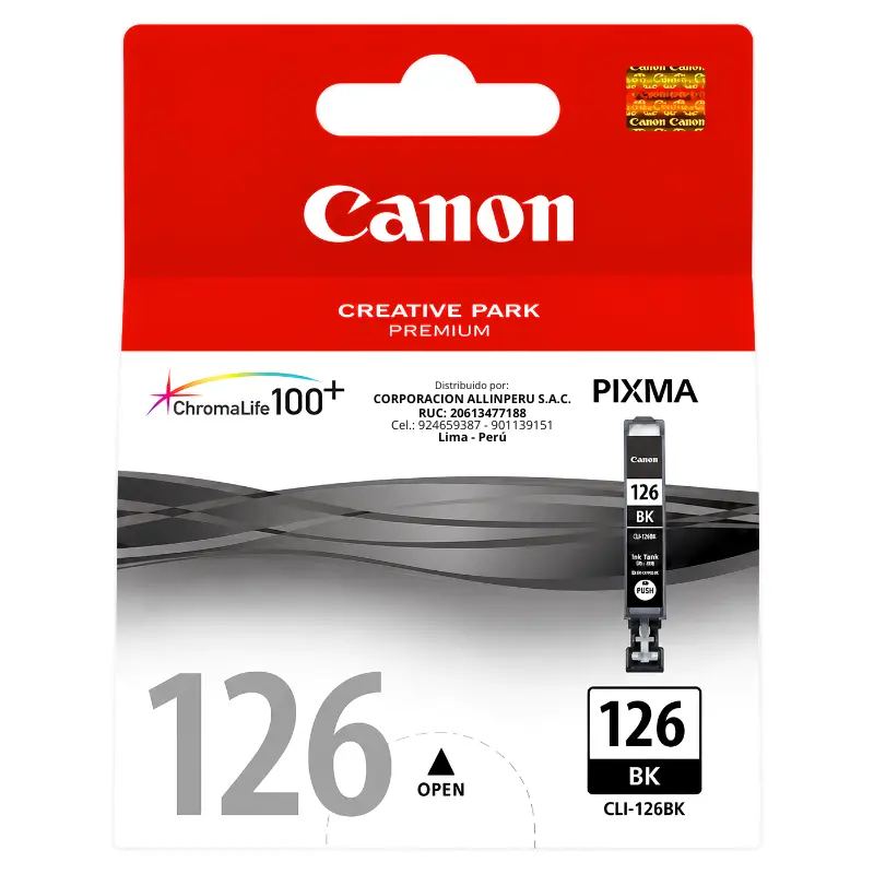 Tinta Canon CLI-126BK Negro cartucho vista frontal 9 ml