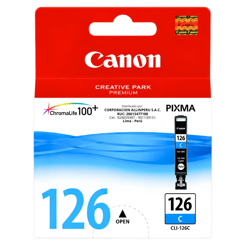 Tinta Canon CLI-126C Cian cartucho vista frontal 9 ml