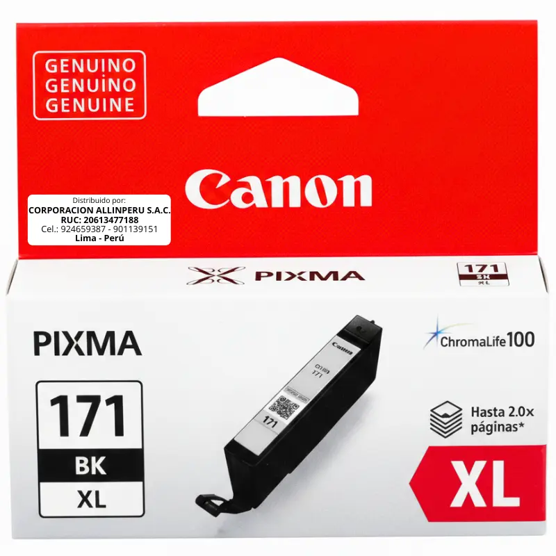 Tinta Canon CLI-171 XL Negro Alta Capacidad 10.8 ML