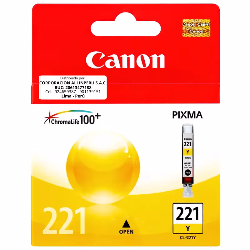 Tinta Canon CLI-221 Amarillo Original 210 páginas