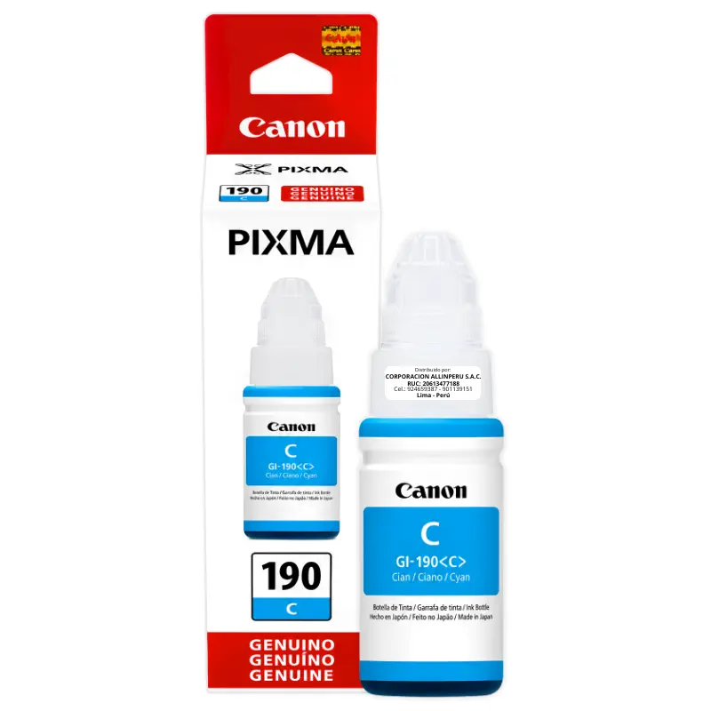 Tinta Canon GI-190C cian 70ml original botella frontal