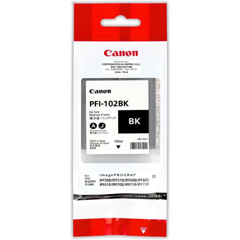 Tinta Canon PFI-102BK Negro 130ML Original Tinta Canon PFI-102BK Negro 130ML Original