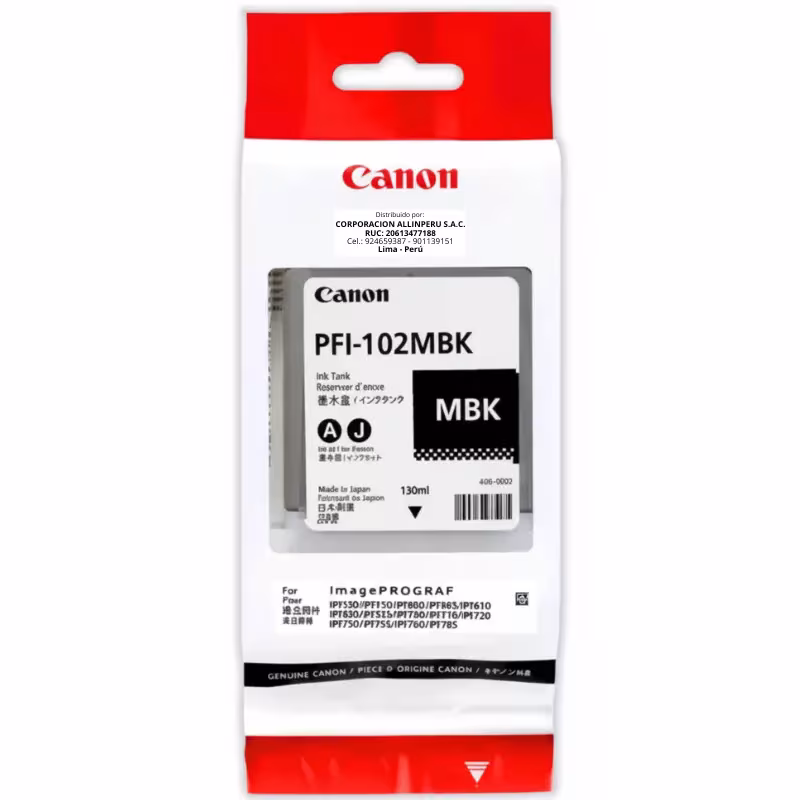 Tinta Canon PFI-102MBK Negro Matte 130ML Original