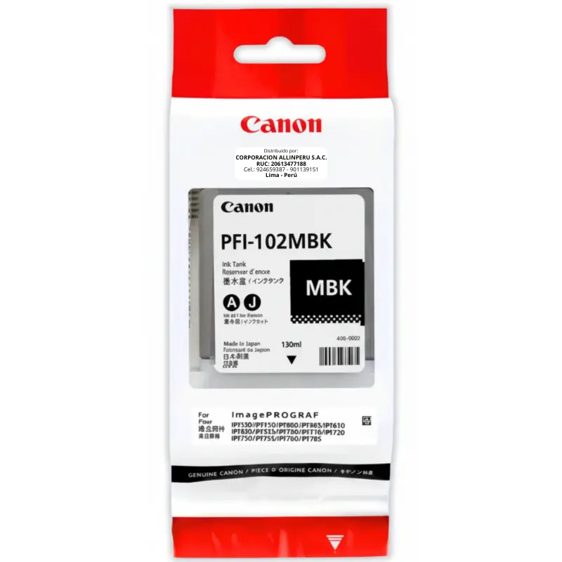 Tinta Canon PFI-102MBK Negro Matte 130ML Original