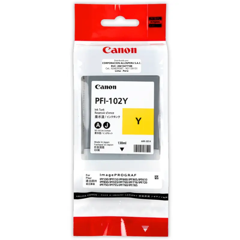 Tinta Canon PFI-102Y Yellow 130ML Original Tinta Canon PFI-102Y Yellow 130ML Original