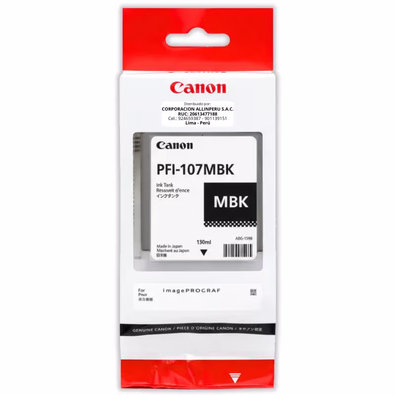 Tinta Canon PFI-107MBK Negro Matte 130ML Original