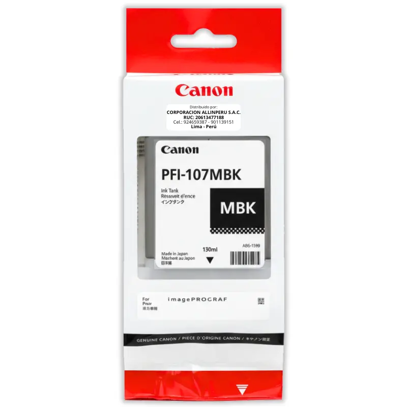 Tinta Canon PFI-107MBK Negro Matte 130ML Original Tinta Canon PFI-107MBK Negro Matte 130ML Original