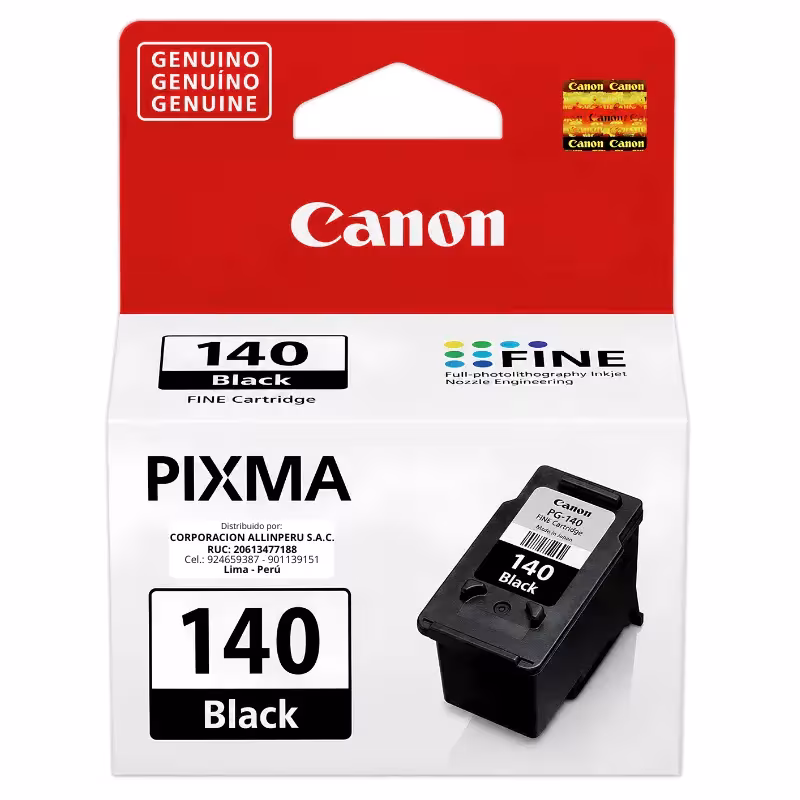 Tinta Canon PG-140 negro original cartucho frontal
