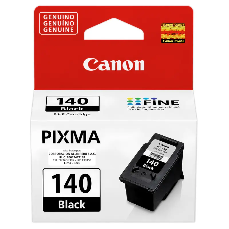 Tinta Canon PG-140 negro original cartucho frontal