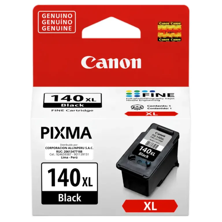 Tinta Canon PG-140XL negro 11ml cartucho original sobre fondo blanco