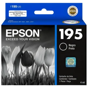 Cartucho de tinta Epson 195 negro original T195120-AL sobre fondo blanco