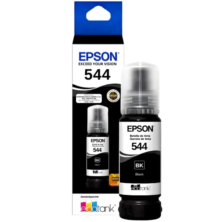 Foto de tinta Epson 544 negro original T544120-AL 65 ml frente blanco