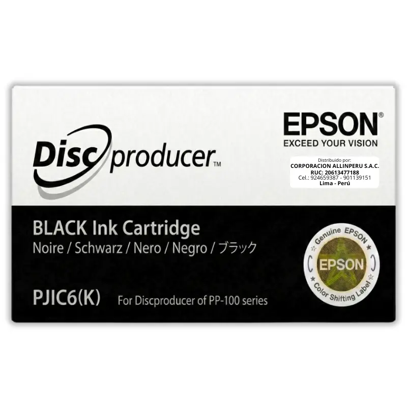 Tinta Epson C13S020452 PJIC6 negra original sellada para Discproducer PP-100