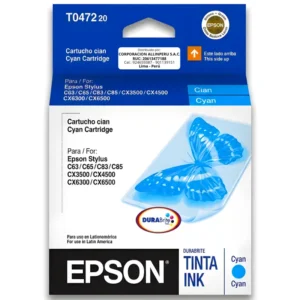Cartucho tinta Epson T047220 Cyan T0472 vista frontal sellado de fábrica