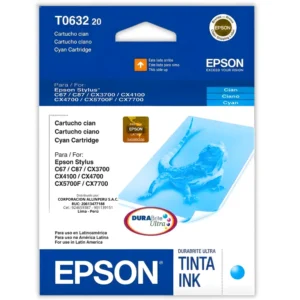 Foto de tinta Epson T0632 cian original sellada de fábrica vista frontal