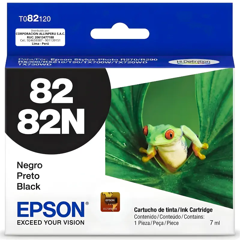 Tinta Epson T082120 negro original sellada vista frontal