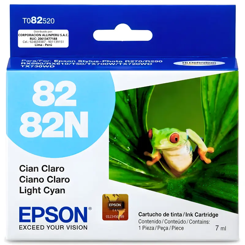 Tinta Epson T082520 light cyan original sellada vista frontal