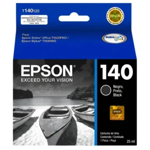 Tinta Epson T140120 negro original sellada de fábrica sobre fondo blanco