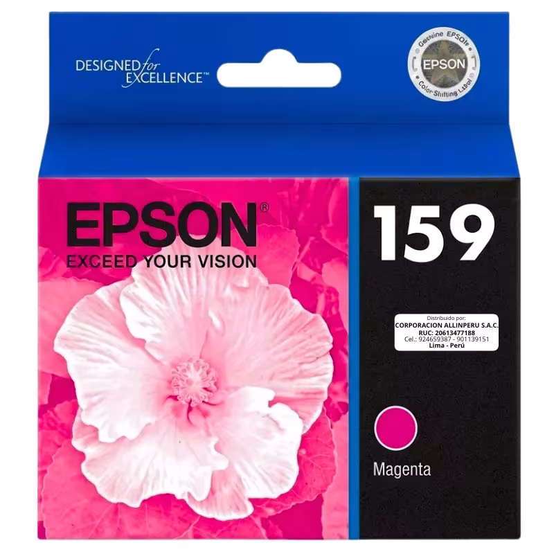 Tinta original Epson T159320 Magenta UltraChrome Hi-Gloss 2 para Stylus Photo R2000, 17 ml, sellada de fábrica